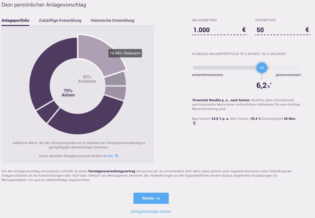 ... und schon hat man nach wenigen Klicks einen persönlichen Anlagevorschlag.